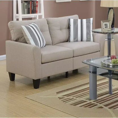 Ensemble de canapés modernes 2 pièces Okak avec coussins épais, pieds en pin massif, causeuse rembourrée pour appartements, salon