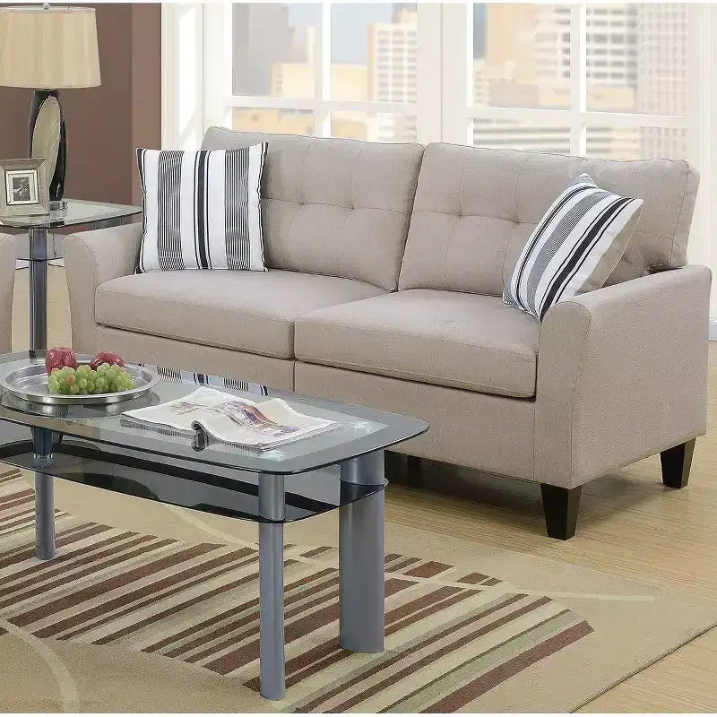 Okak Modern Sofa Set 2pc with Thick Cushion, Solid Pine Legs Loveseat Upholstered Couch for Apartments, living Room