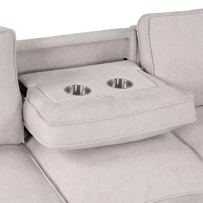 Canapé d'angle de luxe en U Okak avec rangement dissimulé, canapé 3 places rembourré avec 2 porte-gobelets, port USB pour salon, appartement
