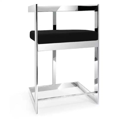 HomeRoots 26 Black and Silver Velvet and Stainless Steel Low Back Counter Height Bar Chair