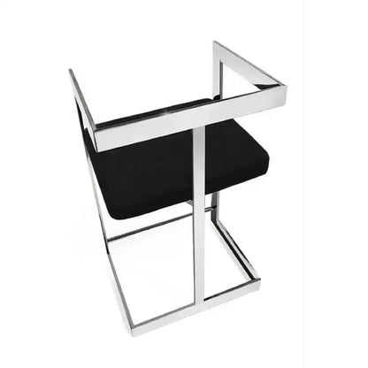 HomeRoots 26 Chaise de bar mi-hauteur dossier bas en velours noir et argent et acier inoxydable