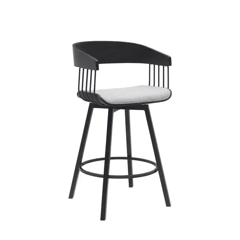 HomeRoots 27 Light Gray and Black Fabric with Metal Swivel Counter Height Bar Chair