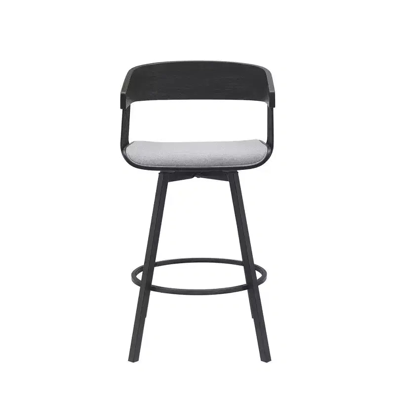 Tabouret de bar pivotant HomeRoots 27 en tissu gris clair et noir avec piètement en métal, hauteur comptoir
