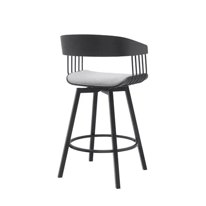 Tabouret de bar pivotant HomeRoots 27 en tissu gris clair et noir avec piètement en métal, hauteur comptoir