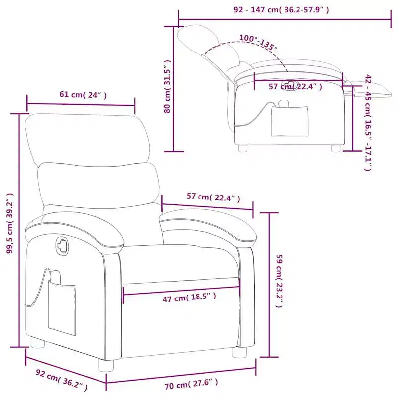 Fauteuil inclinable de massage vidaXL, dossier/repose-pieds réglable - Noir