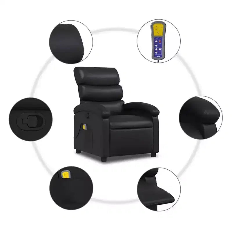 Fauteuil inclinable de massage vidaXL, dossier/repose-pieds réglable - Noir