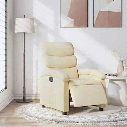vidaXL Electric Recliner Chair - Cream Fabric Adjustable Armchair with Motorized Footrest, Side Pocket & Thick Padding for Living Room, Bedroom