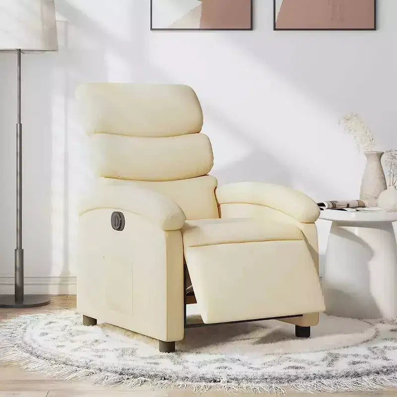 vidaXL Electric Recliner Chair - Cream Fabric Adjustable Armchair with Motorized Footrest, Side Pocket & Thick Padding for Living Room, Bedroom
