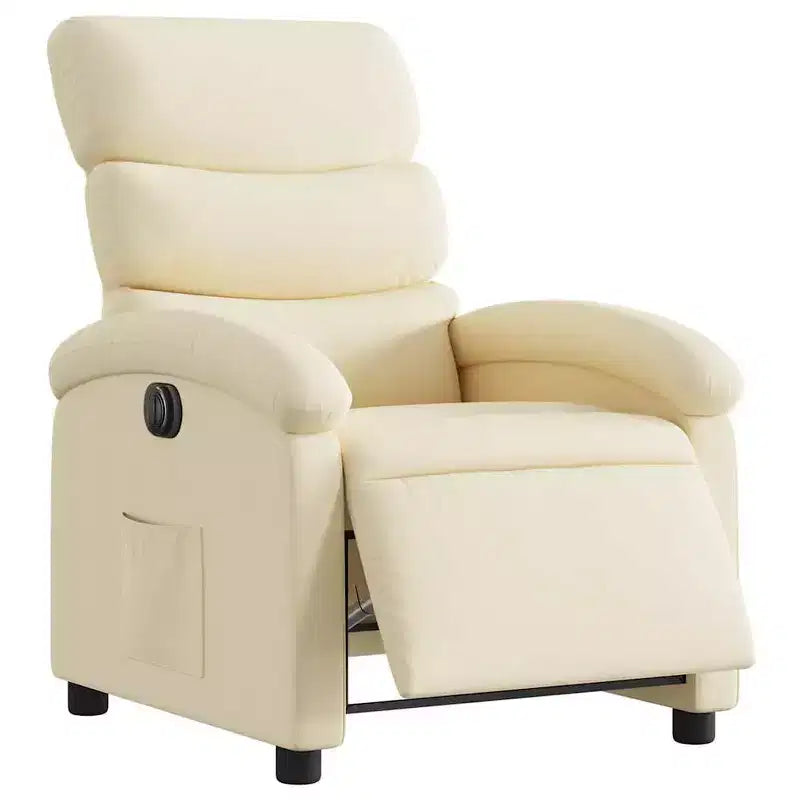 vidaXL Electric Recliner Chair - Cream Fabric Adjustable Armchair with Motorized Footrest, Side Pocket & Thick Padding for Living Room, Bedroom