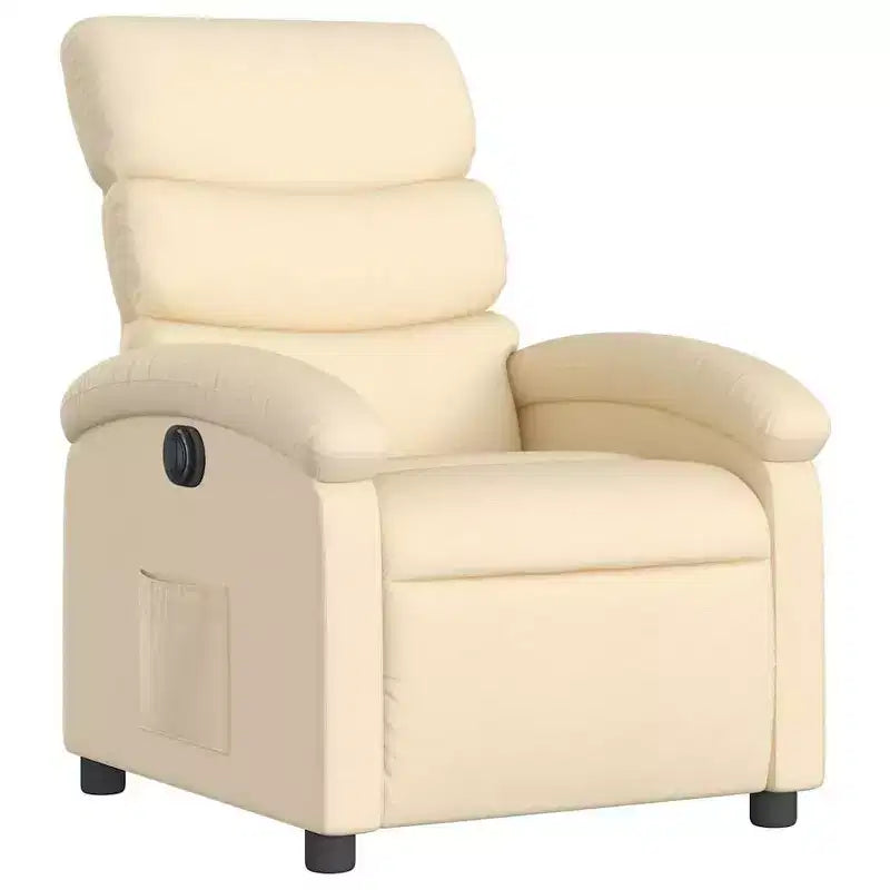 vidaXL Electric Recliner Chair - Cream Fabric Adjustable Armchair with Motorized Footrest, Side Pocket & Thick Padding for Living Room, Bedroom