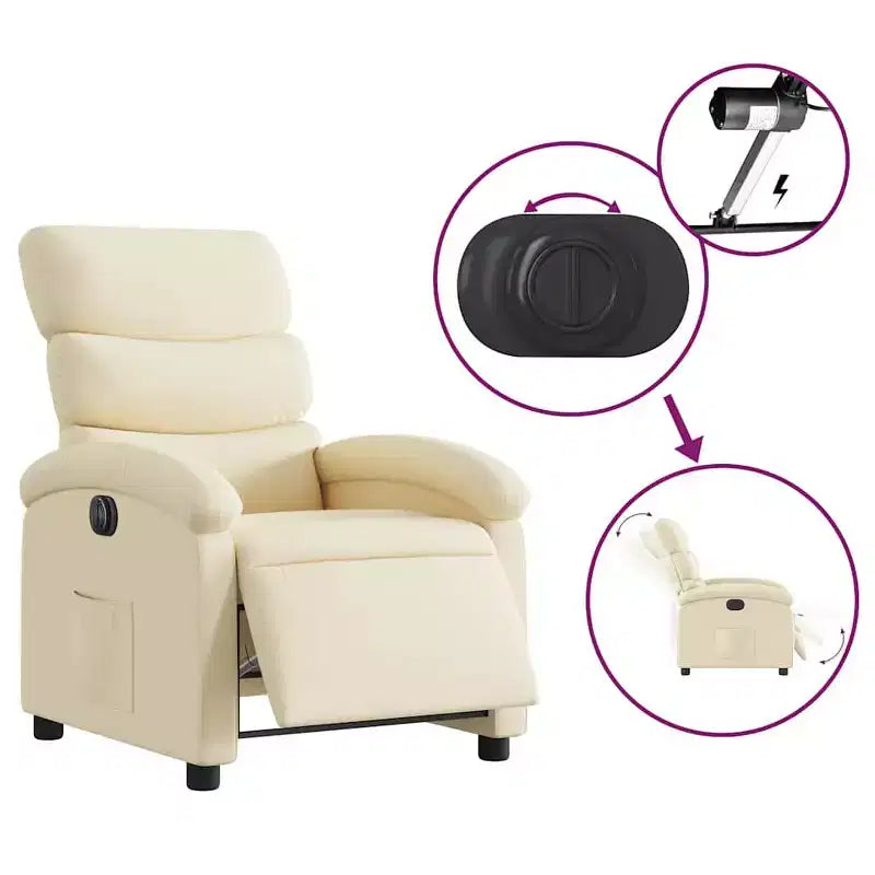 vidaXL Electric Recliner Chair - Cream Fabric Adjustable Armchair with Motorized Footrest, Side Pocket & Thick Padding for Living Room, Bedroom