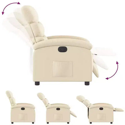 vidaXL Electric Recliner Chair - Cream Fabric Adjustable Armchair with Motorized Footrest, Side Pocket & Thick Padding for Living Room, Bedroom