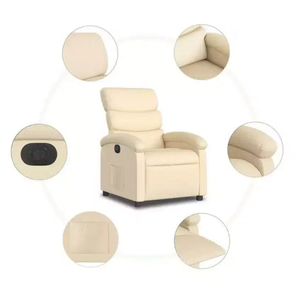 vidaXL Electric Recliner Chair - Cream Fabric Adjustable Armchair with Motorized Footrest, Side Pocket & Thick Padding for Living Room, Bedroom