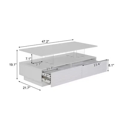 Okak 47.2 Table basse LED moderne, Table centrale rectangulaire à intensité variable intelligente avec 2 tiroirs cachés et commande tactile pour salon/cinéma maison