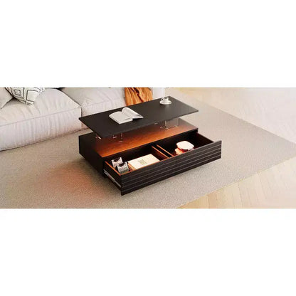 Okak 47.2 Table basse LED moderne, Table centrale rectangulaire à intensité variable intelligente avec 2 tiroirs cachés et commande tactile pour salon/cinéma maison