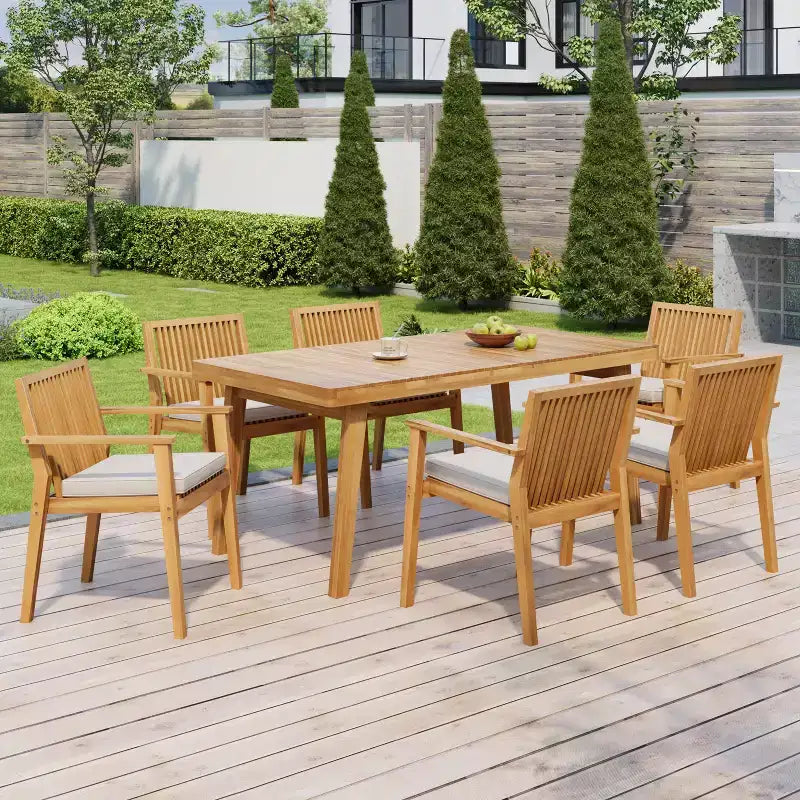 Christopher Knight Home Caitlyn Rustic 7 Piece Patio Acacia Wood Dining Set with Cushions