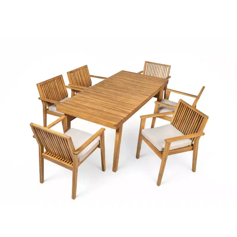 Christopher Knight Home Caitlyn Rustic 7 Piece Patio Acacia Wood Dining Set with Cushions