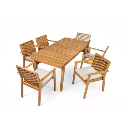 Christopher Knight Home Caitlyn Rustic 7 Piece Patio Acacia Wood Dining Set with Cushions
