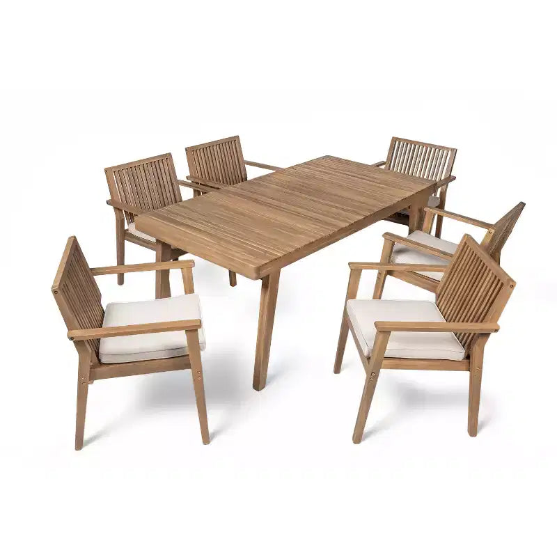 Christopher Knight Home Caitlyn Rustic 7 Piece Patio Acacia Wood Dining Set with Cushions