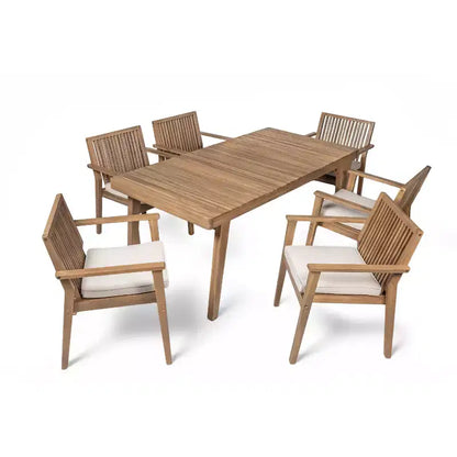 Christopher Knight Home Caitlyn Rustic 7 Piece Patio Acacia Wood Dining Set with Cushions