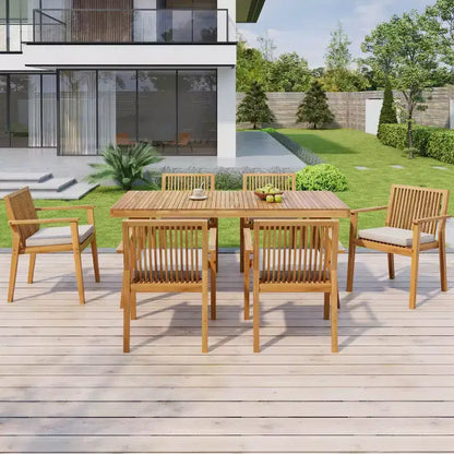 Christopher Knight Home Caitlyn Rustic 7 Piece Patio Acacia Wood Dining Set with Cushions