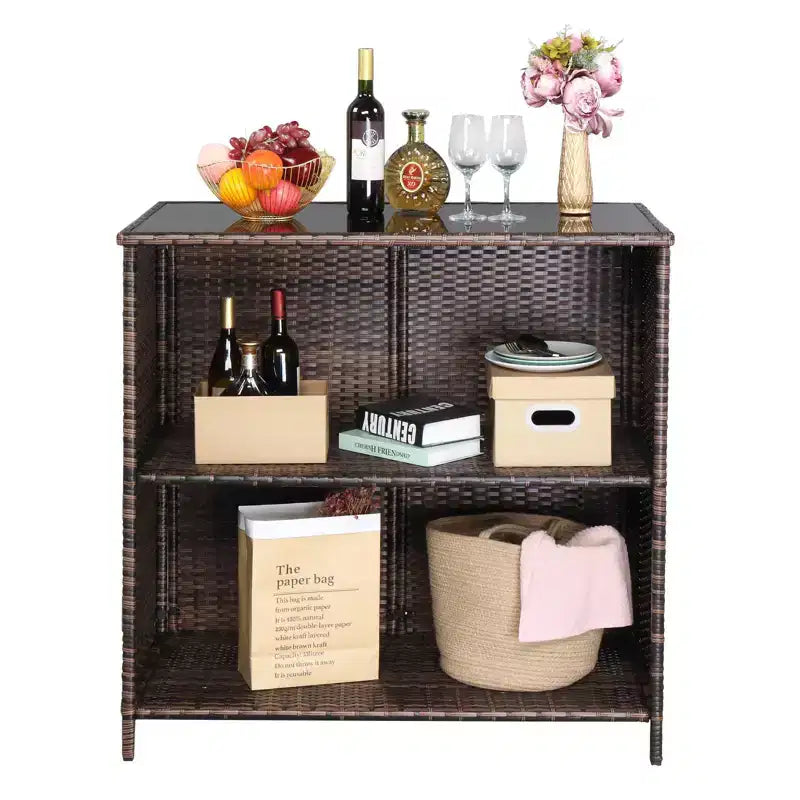 3-Piece Wicker Outdoor Serving Bar Set