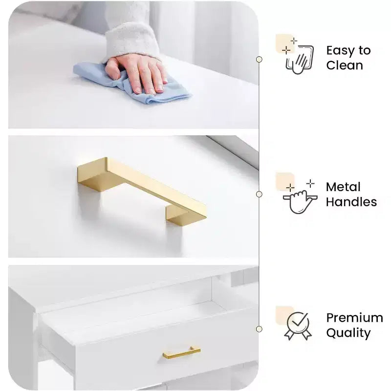 WAYES Makeup Vanity Set with Lighted Mirror, Charging Station, Storage Stool, 3ft Large Vanity Desk, Modern White