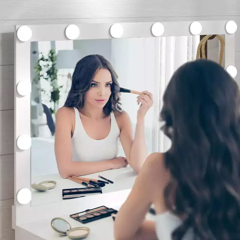 WAYES Makeup Vanity Set with Lighted Mirror, Charging Station, Storage Stool, 3ft Large Vanity Desk, Modern White