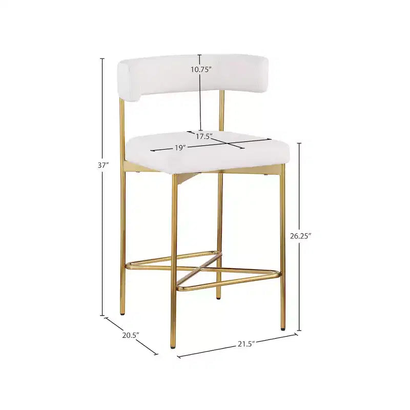 Meridian Furniture, Tabouret en tissu texturé lin résistant Rivage Crème, Lot de 2