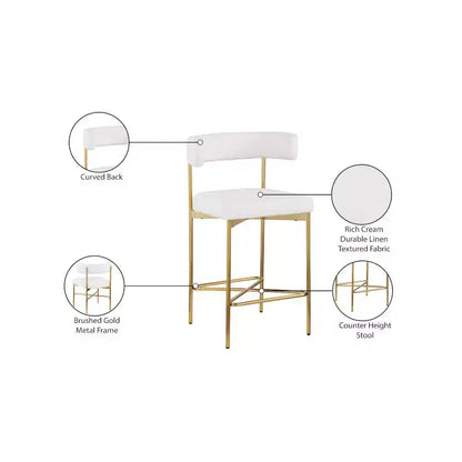 Meridian Furniture, Tabouret en tissu texturé lin résistant Rivage Crème, Lot de 2