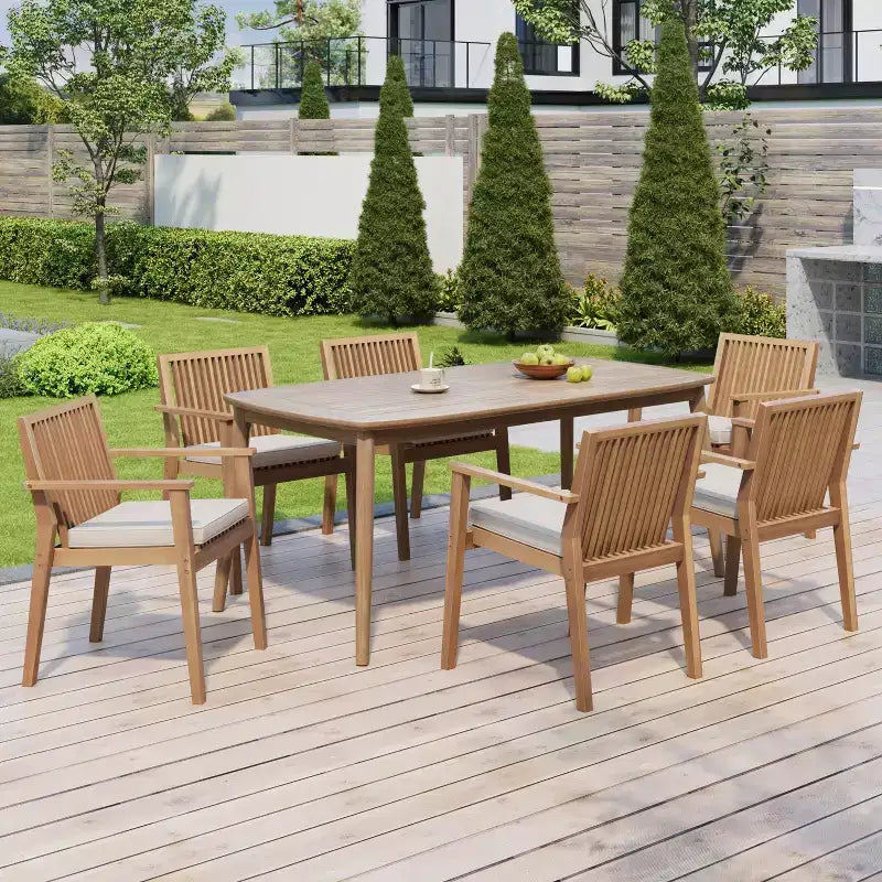 Christopher Knight Home Anivia Rustic 7 Piece Patio Acacia Wood Dining Set with Cushions