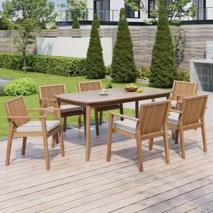 Christopher Knight Home Anivia Rustic 7 Piece Patio Acacia Wood Dining Set with Cushions