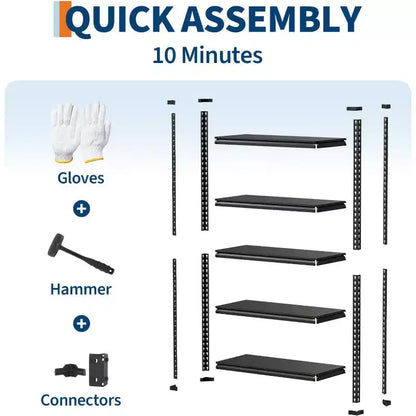 GustoWave 5-Tier Adjustable Steel Utility Storage Rack Shelves for Garage, Warehouse, Pantry & Basement