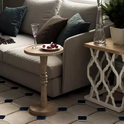 COZAYH Pedestal Tray Top End Table for Holding Drinks, Lamps or Plants, Farmhouse & Rustic Style for Living Room or Bedroom, Brown