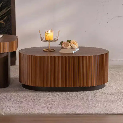 Ensemble de tables basses GDFStudio Spencer 2 pièces avec socle en bois à rayures ondulées