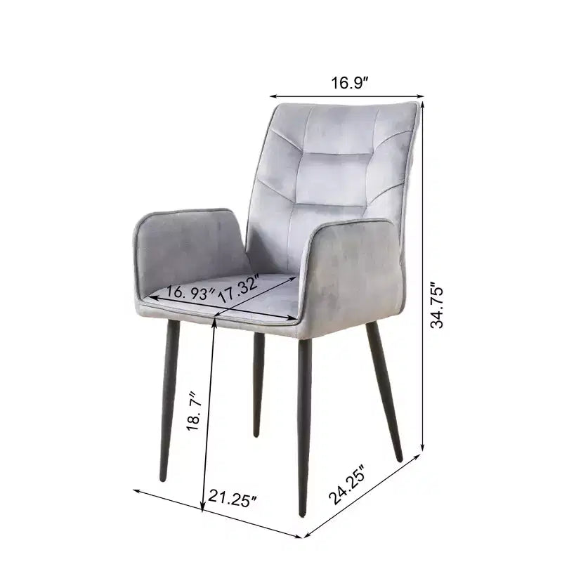 ModernLuxe Lot de 2 chaises de salle à manger en velours avec assise rembourrée douce et cadre en fer, chaises sans accoudoirs, jaune/gris