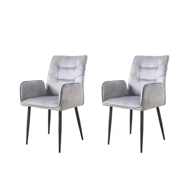 ModernLuxe Lot de 2 chaises de salle à manger en velours avec assise rembourrée douce et cadre en fer, chaises sans accoudoirs, jaune/gris