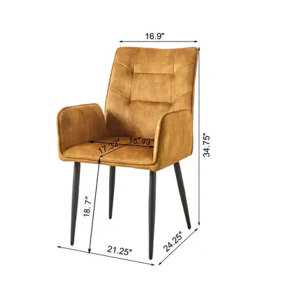 ModernLuxe Lot de 2 chaises de salle à manger en velours avec assise rembourrée douce et cadre en fer, chaises sans accoudoirs, jaune/gris