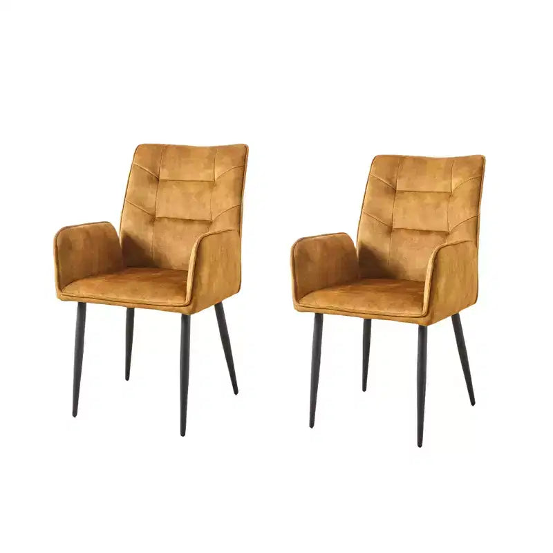 ModernLuxe Lot de 2 chaises de salle à manger en velours avec assise rembourrée douce et cadre en fer, chaises sans accoudoirs, jaune/gris