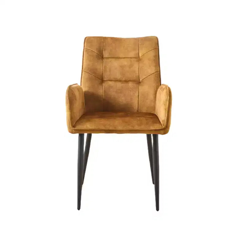 ModernLuxe Lot de 2 chaises de salle à manger en velours avec assise rembourrée douce et cadre en fer, chaises sans accoudoirs, jaune/gris