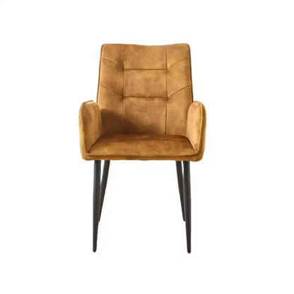 ModernLuxe Lot de 2 chaises de salle à manger en velours avec assise rembourrée douce et cadre en fer, chaises sans accoudoirs, jaune/gris