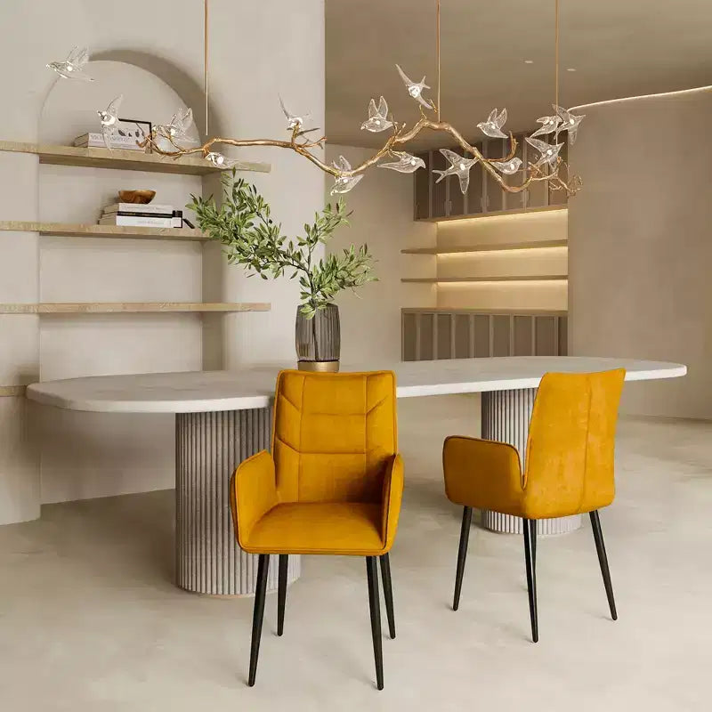 ModernLuxe Lot de 2 chaises de salle à manger en velours avec assise rembourrée douce et cadre en fer, chaises sans accoudoirs, jaune/gris