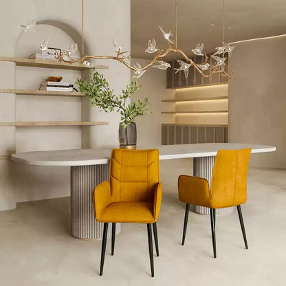 ModernLuxe Lot de 2 chaises de salle à manger en velours avec assise rembourrée douce et cadre en fer, chaises sans accoudoirs, jaune/gris