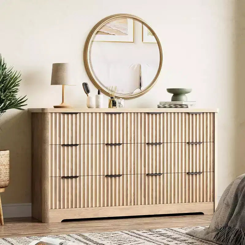 Acekool Fluted 6-Drawer Dresser  Modern Storage with Wavy Design & Sturdy Wood Top
