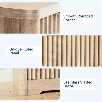 Commode Acekool cannelée à 6 tiroirs, rangement moderne au design ondulé et plateau en bois robuste