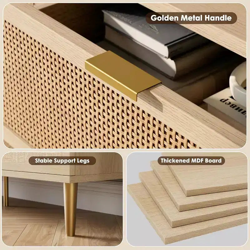 Commode haute en rotin à 5 tiroirs, grand chiffonnier, meuble de rangement en bois sur pied pour chambre, placard, salon