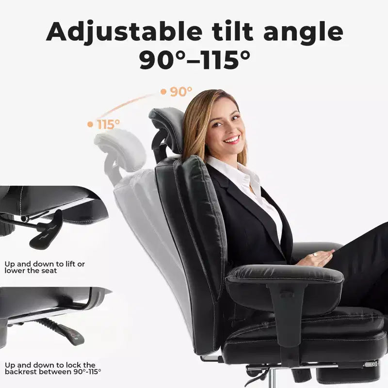 Office Chair PU Leather Computer Chair with Lumbar Support and High Backrest, Ergonomic Desk Chair with Liftable Headrest