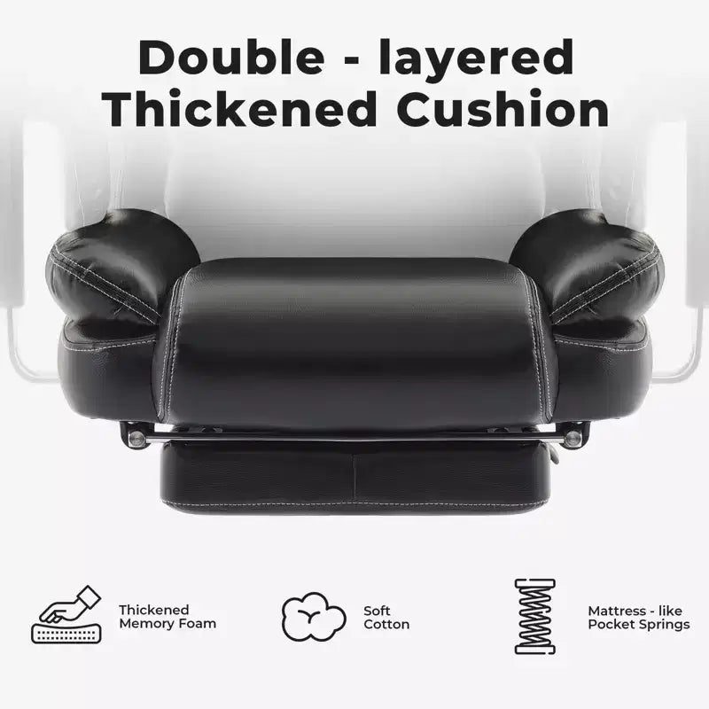Office Chair PU Leather Computer Chair with Lumbar Support and High Backrest, Ergonomic Desk Chair with Liftable Headrest