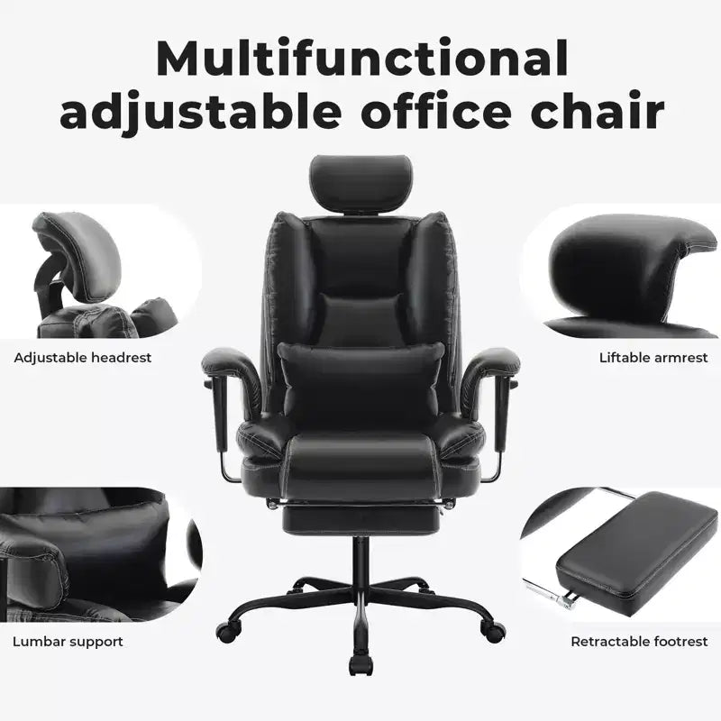 Office Chair PU Leather Computer Chair with Lumbar Support and High Backrest, Ergonomic Desk Chair with Liftable Headrest