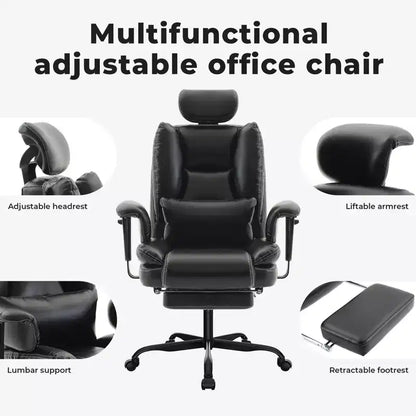 Office Chair PU Leather Computer Chair with Lumbar Support and High Backrest, Ergonomic Desk Chair with Liftable Headrest
